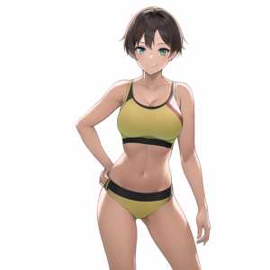 girl,very short hair,thin strap sports bra,smile s-1029733301.png
